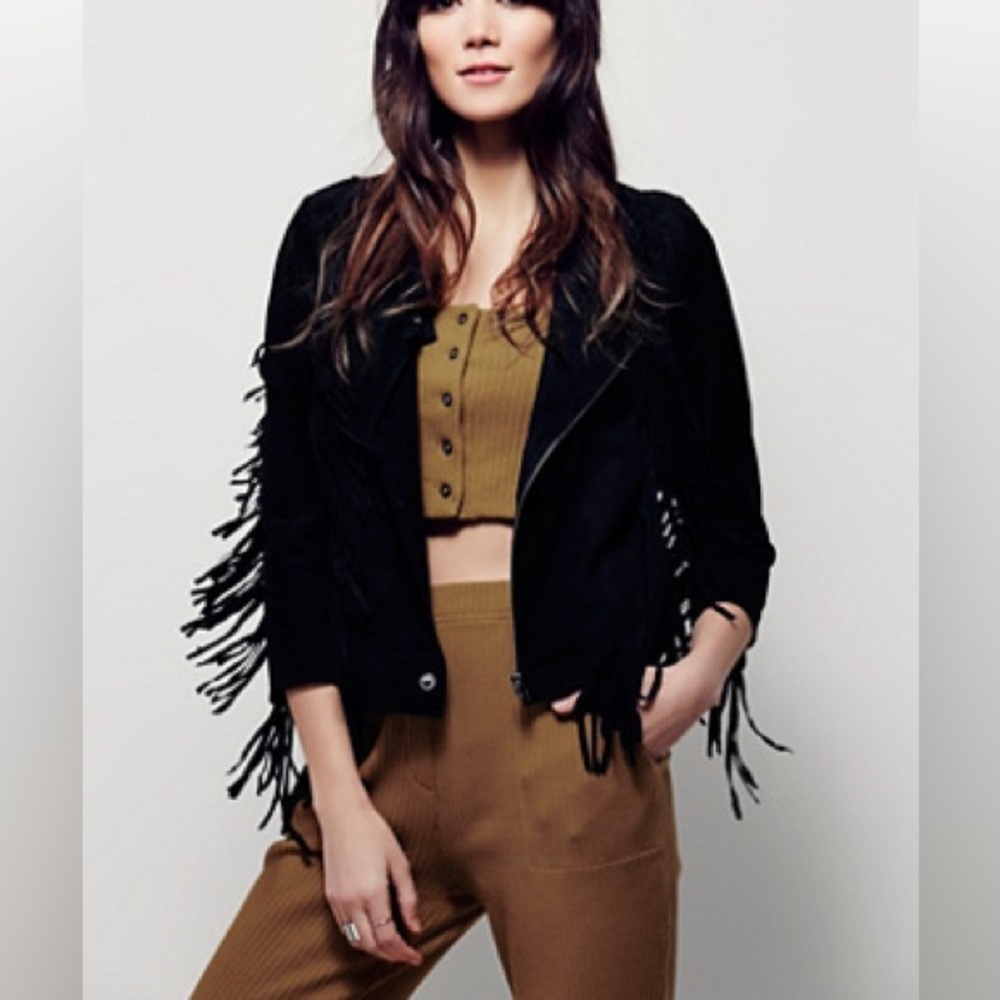 Cleobella Black Suede Fringe Jacket